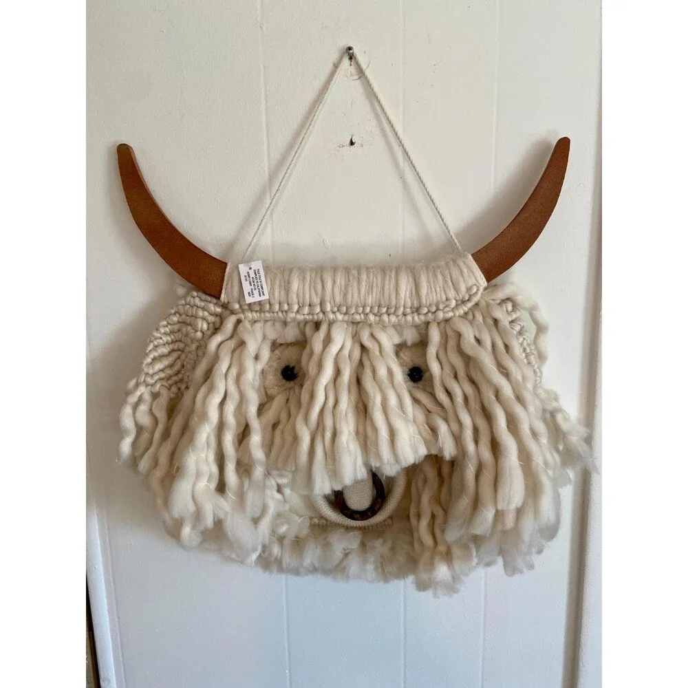 Macrame Highland Cow Wall Hanging Boho Farmhouse Decor Yarn Bull Head 20